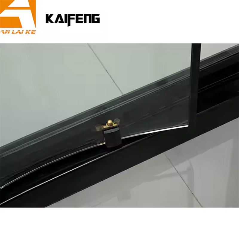 Corner bathroom shower, black stainless steel, sliding door, model KF-2309A (2)