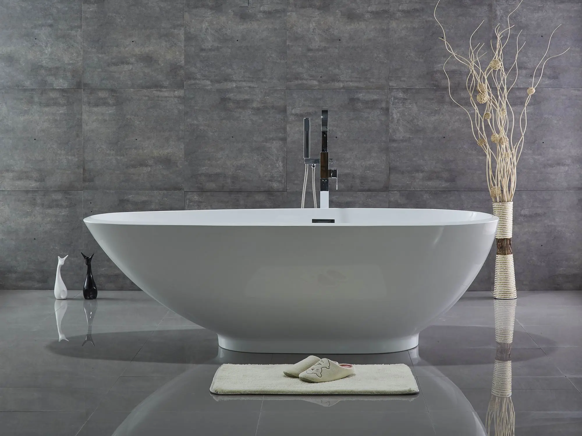 Acrylic European Free Standing Bathtub High Glossy White Soaking Tub