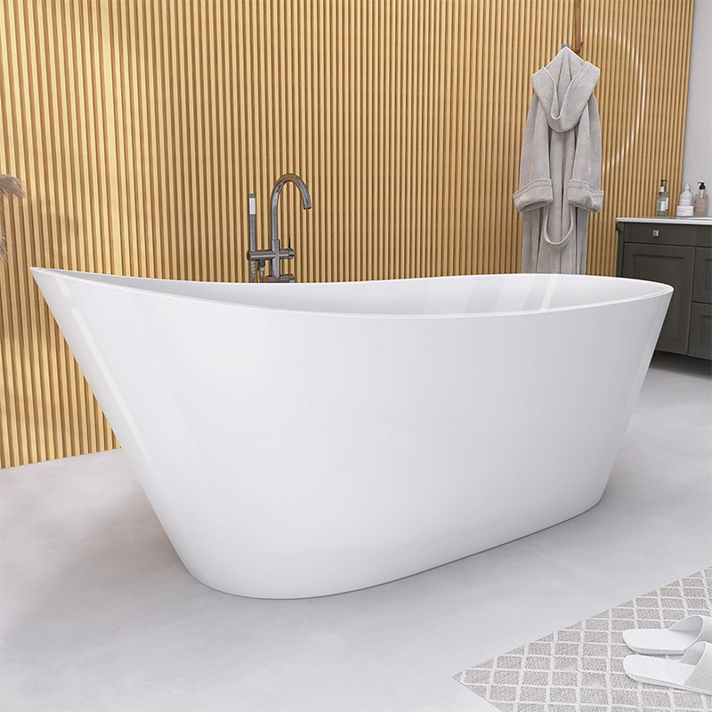 Modern White Freestanding Bathtub Soaking Tubs with Drain and Overflow (2)