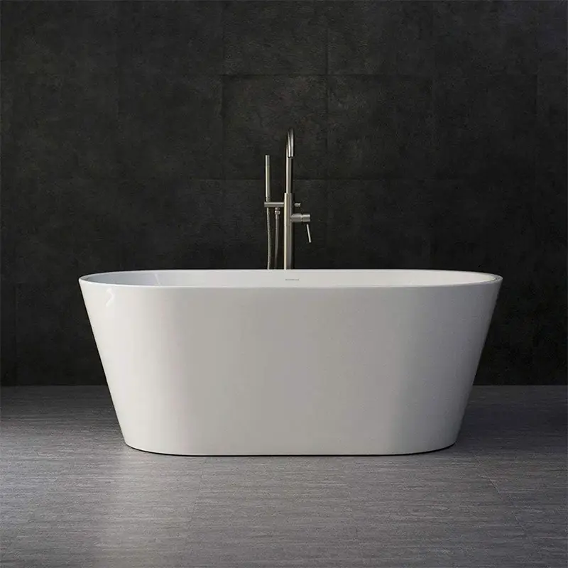 Acrylic Freestanding Bathtub Soaking Tub with Brushed Nickel Overflow and Drain