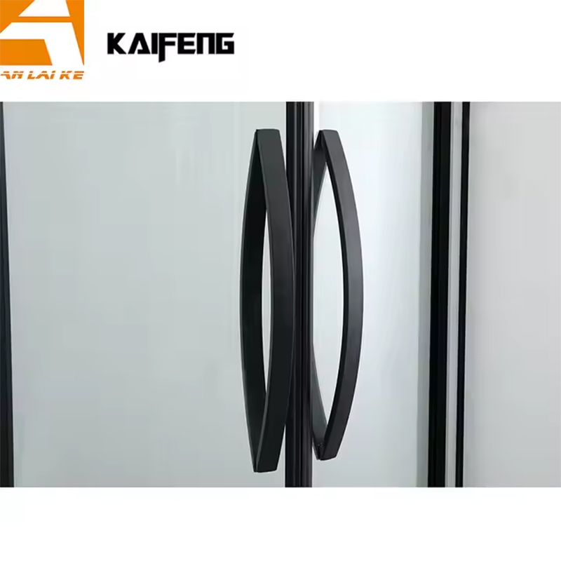 Corner bathroom shower, black stainless steel, sliding door, model KF-2309A (4)