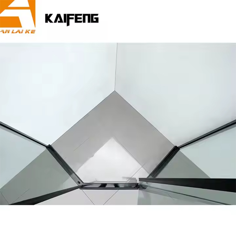 Matte black glass shower enclosure with pivot door, model KF-2308A (2)