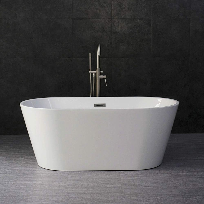 Acrylic Freestanding Bathtub Soaking Tub with Brushed Nickel Overflow and Drain (2)