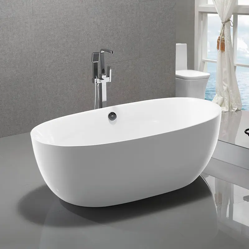 Modern Style Freestanding Bathtub Egg Shaped High Glossy White