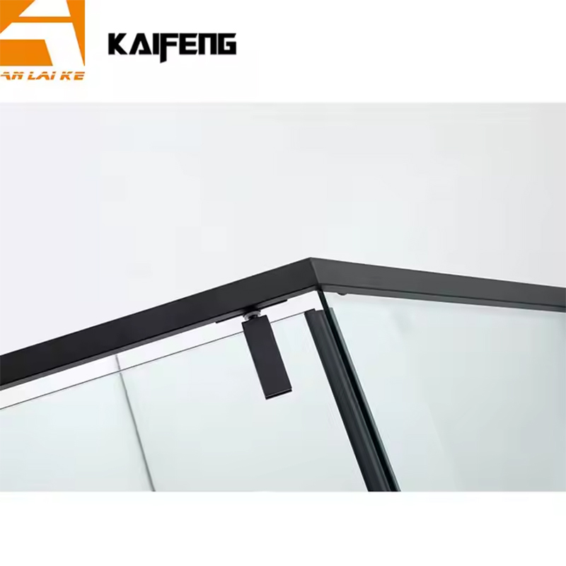 Matte black glass shower enclosure with pivot door, model KF-2308A (4)