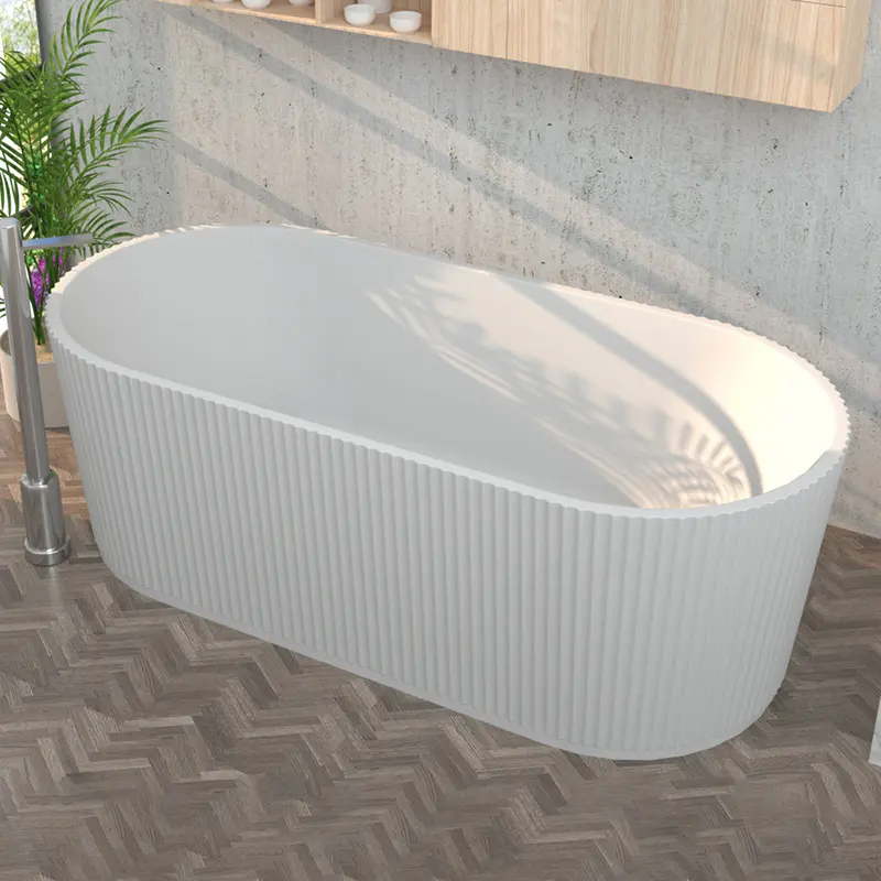 Oval Acrylic Fluted Freestanding Bathtub Soaking Matte White