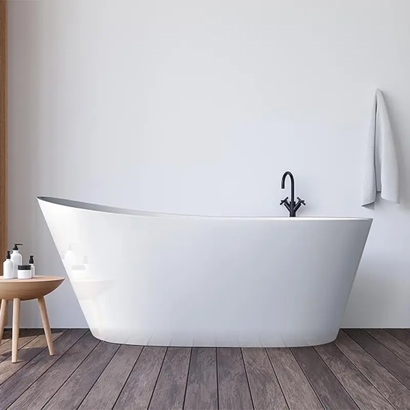Modern White Freestanding Bathtub Soaking Tubs with Drain and Overflow