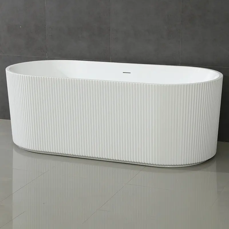 Oval Acrylic Fluted Freestanding Bathtub Soaking Matte White