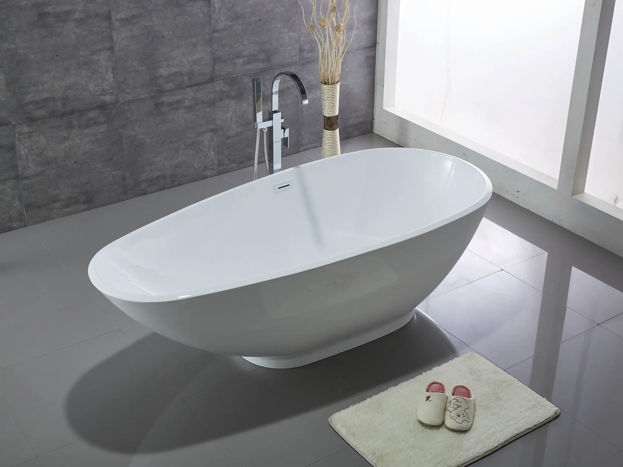 Acrylic European Free Standing Bathtub High Glossy White Soaking Tub